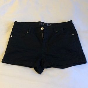 Frayed Bottom Black Denim Shorts